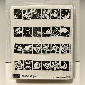 Stampin Up Bold and Bright Wood Mounted Rubber Stamps 4 pc set 2000 New